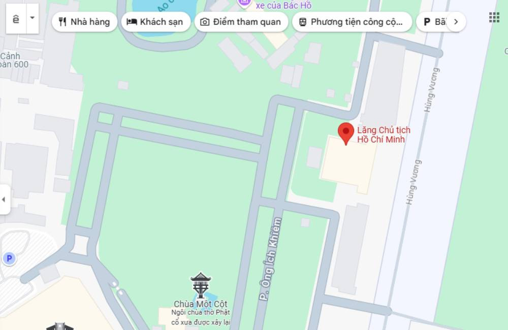 Vị trí Lăng Chủ tịch Hồ Chí Minh trên bản đồ.