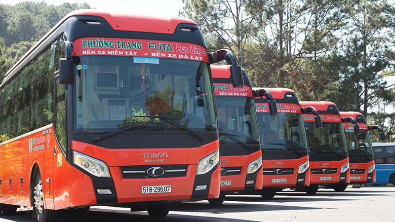Đội xe Phương Trang tại bến, sẵn sàng phục vụ hành trình đến Đà Lạt