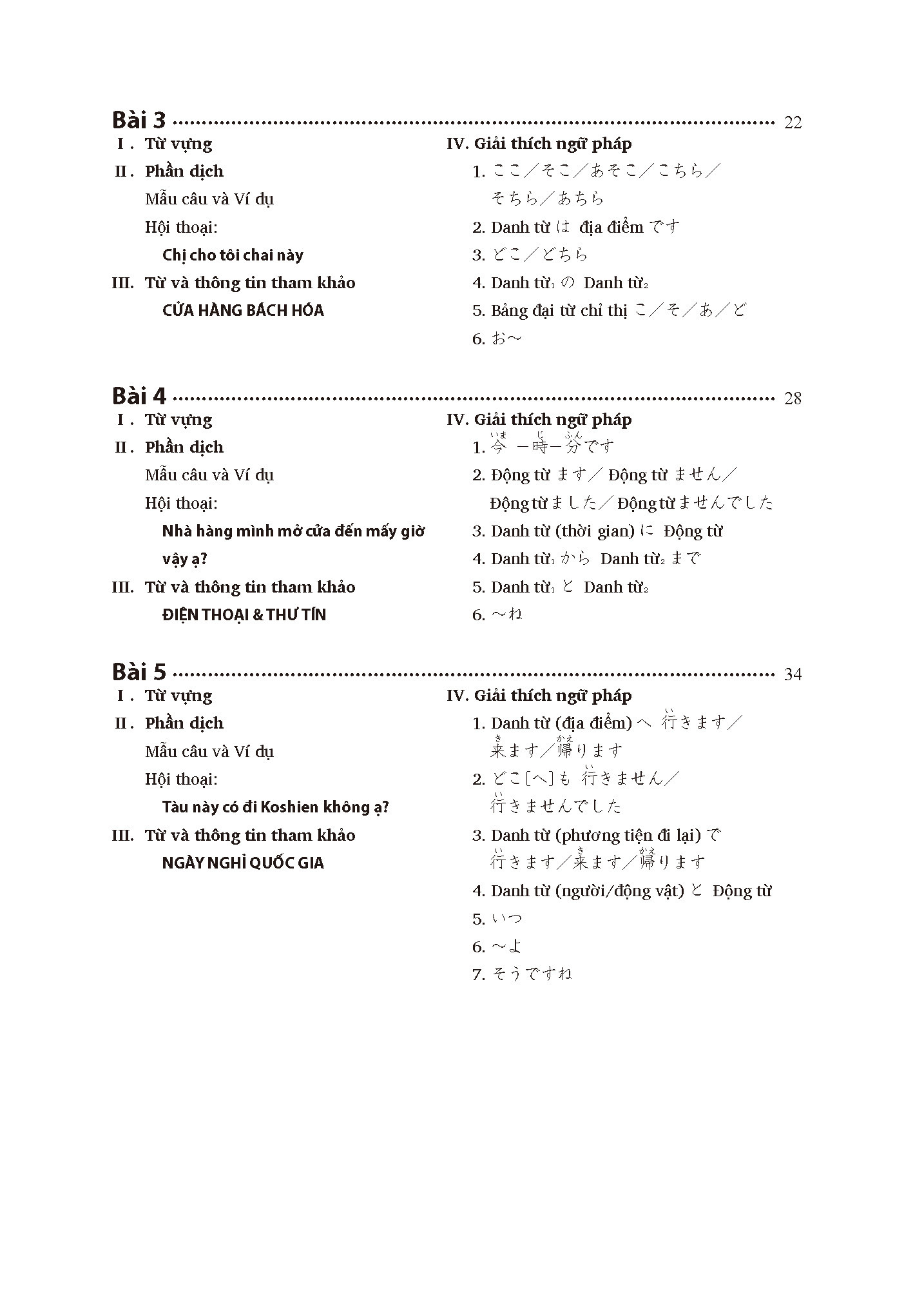 Mục lục sách Minna no Nihongo Sơ Cấp 1, giới thiệu các đặc điểm tiếng Nhật và phần mở đầu.