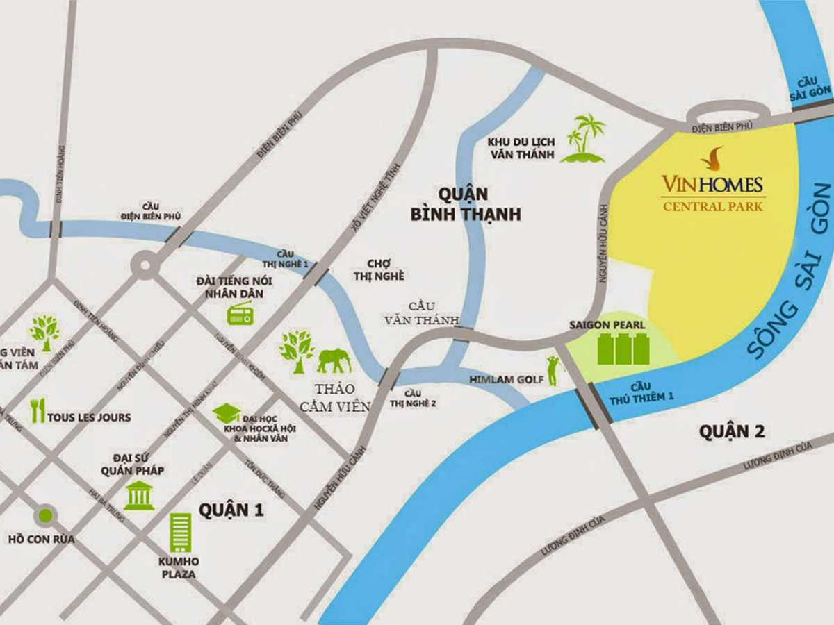 Bản đồ vị trí tòa nhà Landmark 81 tại Vinhomes Central Park, Hồ Chí Minh