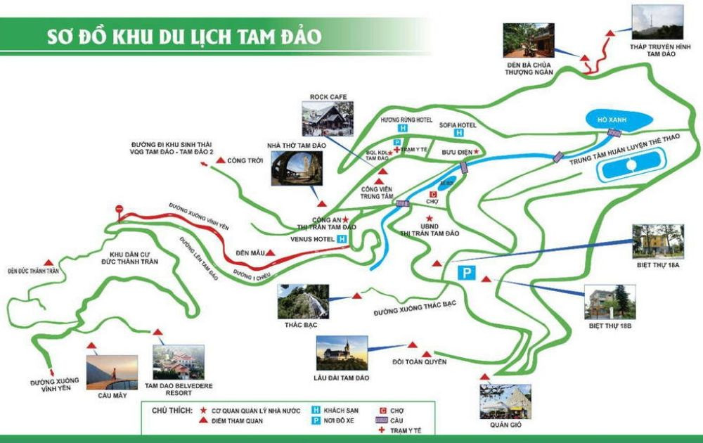 Bản đồ chỉ dẫn các địa điểm du lịch nổi bật và điểm check-in hấp dẫn tại Tam Đảo, Vĩnh Phúc