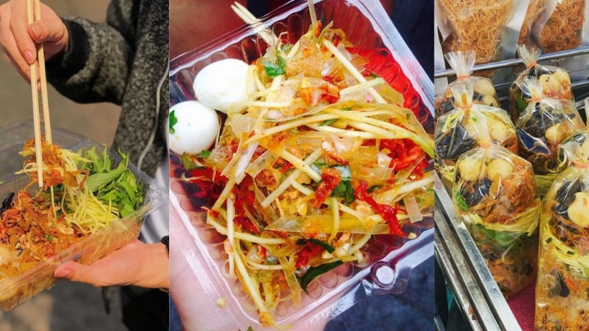 Thưởng thức bánh tráng trộn khi ghé thăm công viên