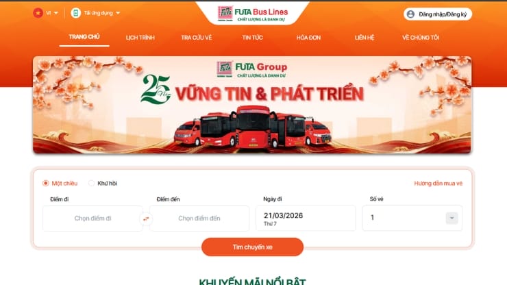 Giao diện đặt vé trên website của hãng
