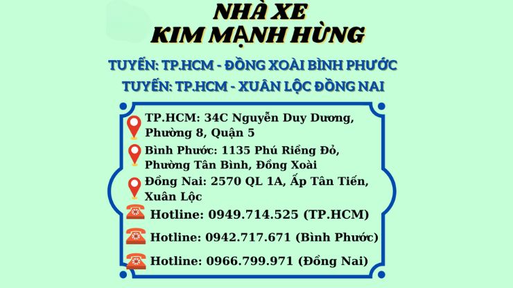 Lộ trình xe Kim Mạnh Hùng chi tiết